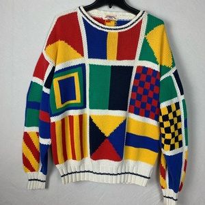 American Eagle Vintage Cotton Knit Nautical Flags Sweater Sz Medium
